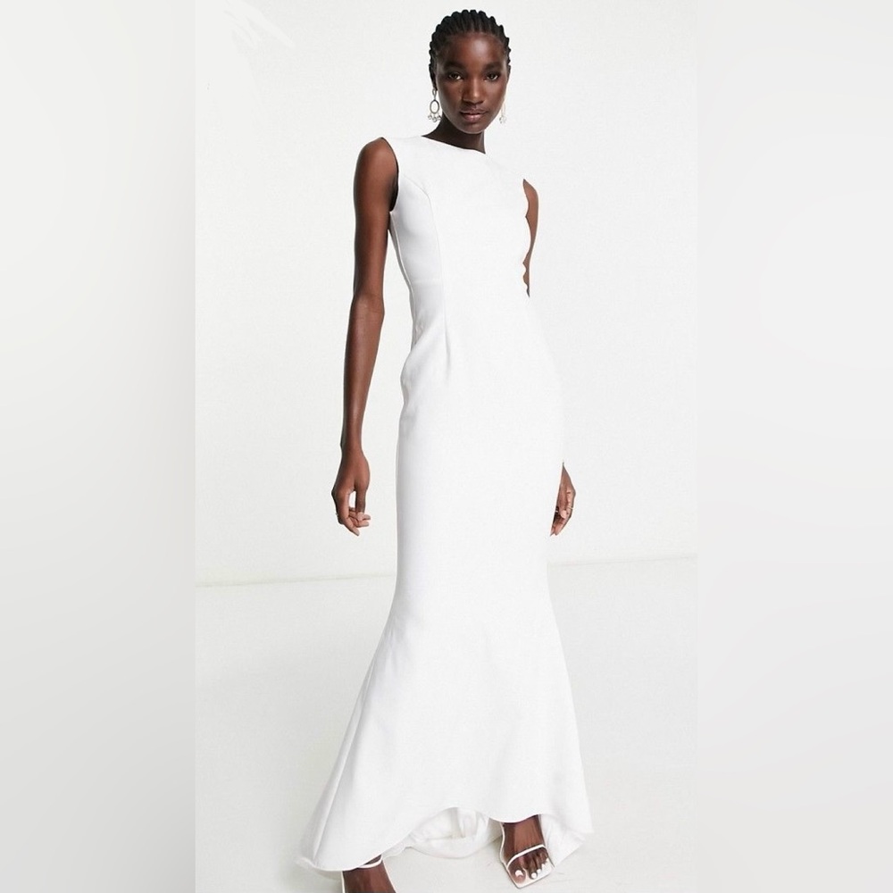 NWT True Violet Bridal Cap Sleeve Backless Maxi Dress in Ivory UK 12 / US 8